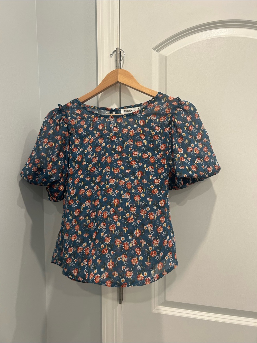 Roommates Teal Floral Puff-Sleeve Blouse